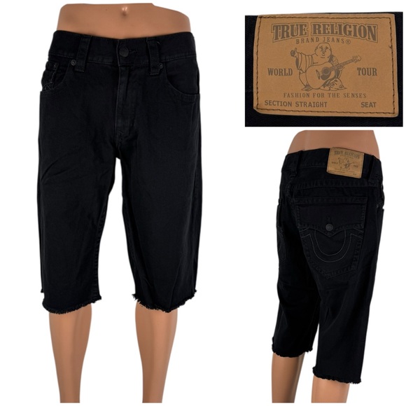 True Religion Other - True Religion Mens 36 Cut Off Shorts 5 Pocket Black Denim Cotton 15” Inseam